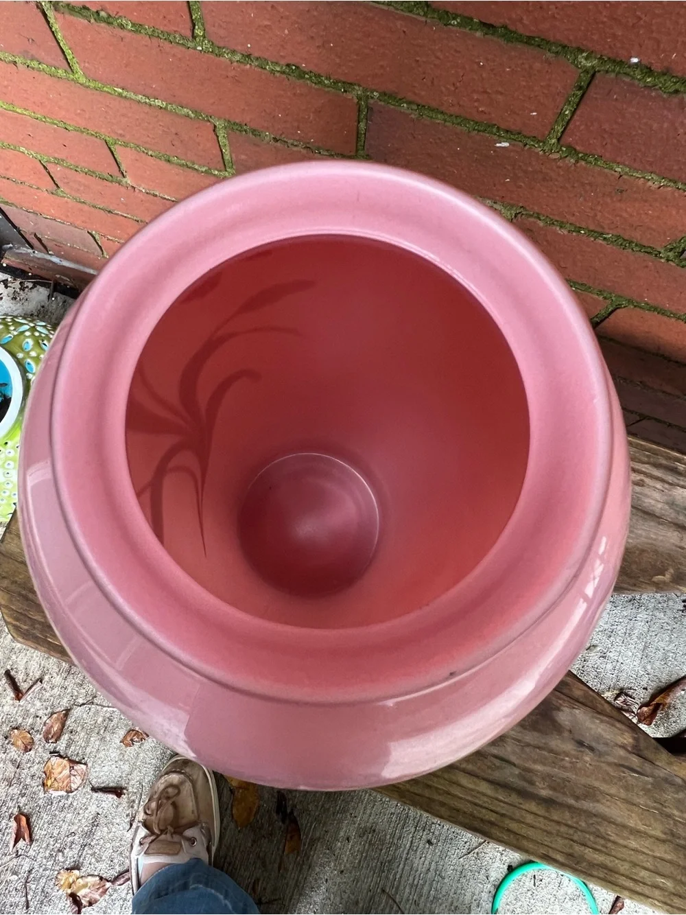 Vintage 1980s Pink Ceramic Floor Vase with Hand-Painted Art Deco Iris Design